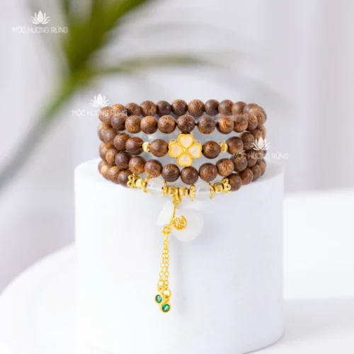 Vòng Tay Trầm Hương 108 Hạt Mix Cỏ 4 Lá Theo Mệnh 4